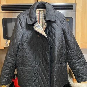Burberry black quilted double breasted coat